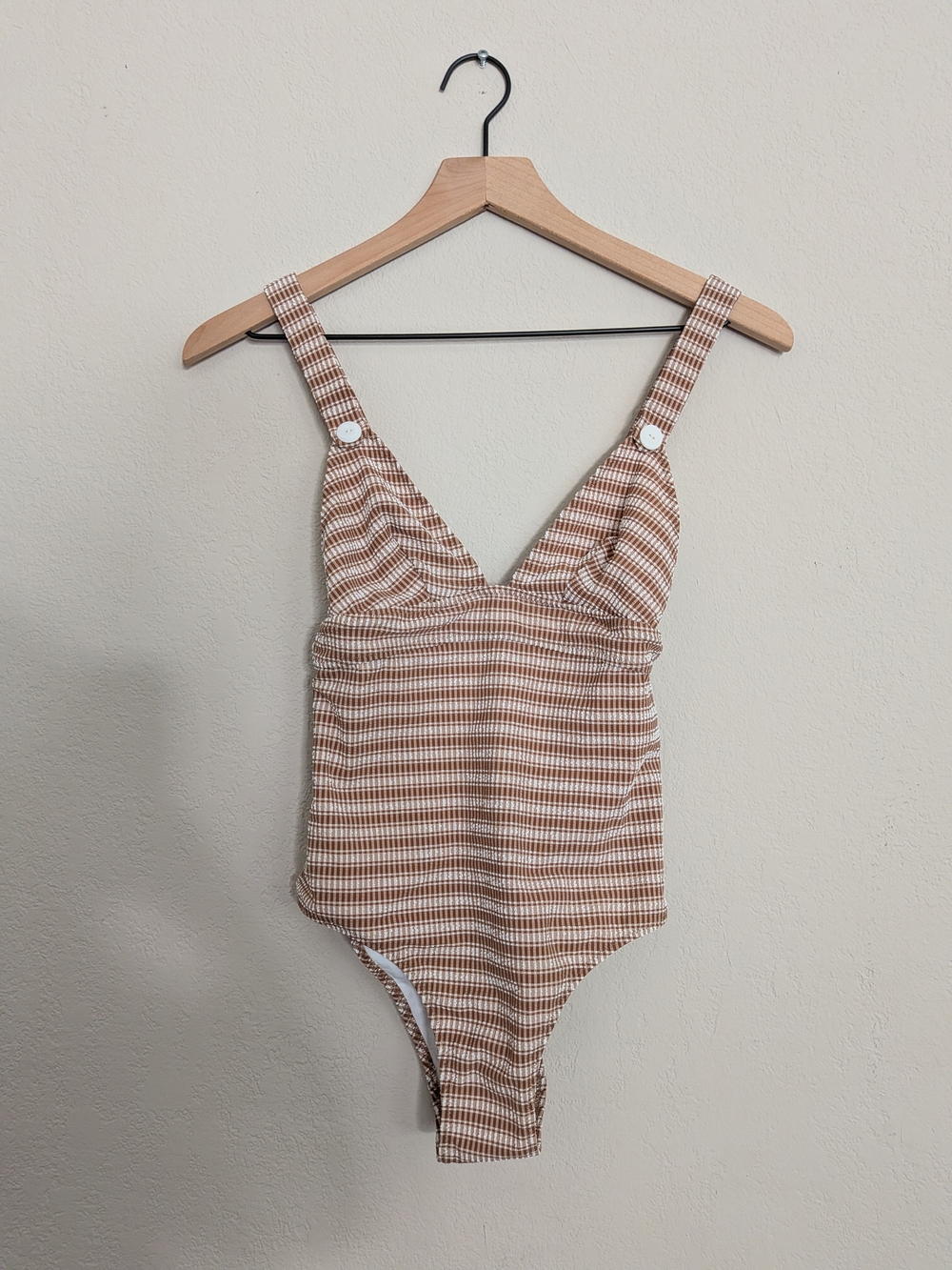 Sezane Cafe Tan & White Swimsuit